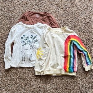 Toddler Girls Brown and Deer Long-sleeve Tees and Rainbow Sweatshirt